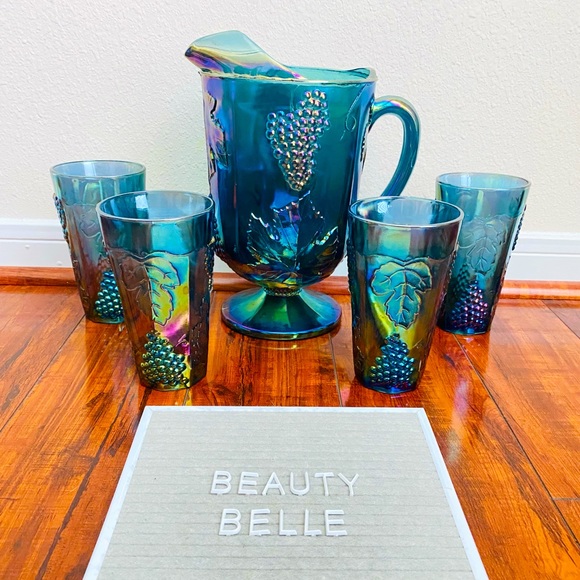 Indiana Glass Dining Vintage Indiana Carnival Glass Pitcher Tumbler